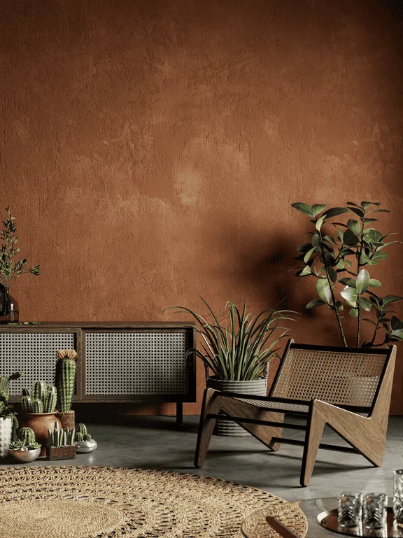 fauteuils cannage mur terracotta